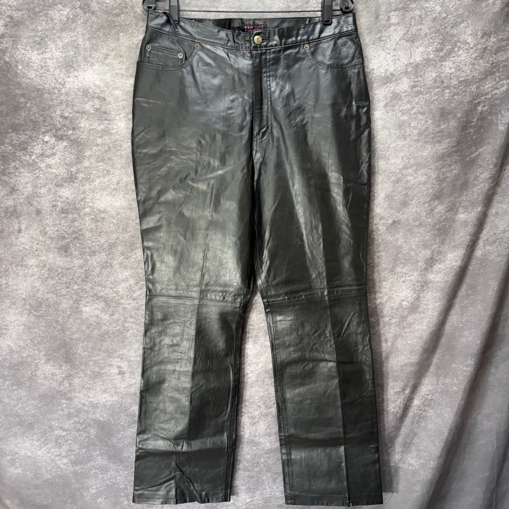 Black Leather Straight-Leg Pants - Women